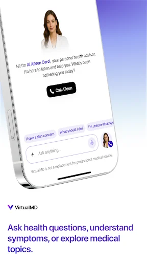 VirtualMD Mobile ডাউনলোড করুন – সেরা AI স্বাস্থ্য ও লক্ষণ পরীক্ষক - Screenshot 1